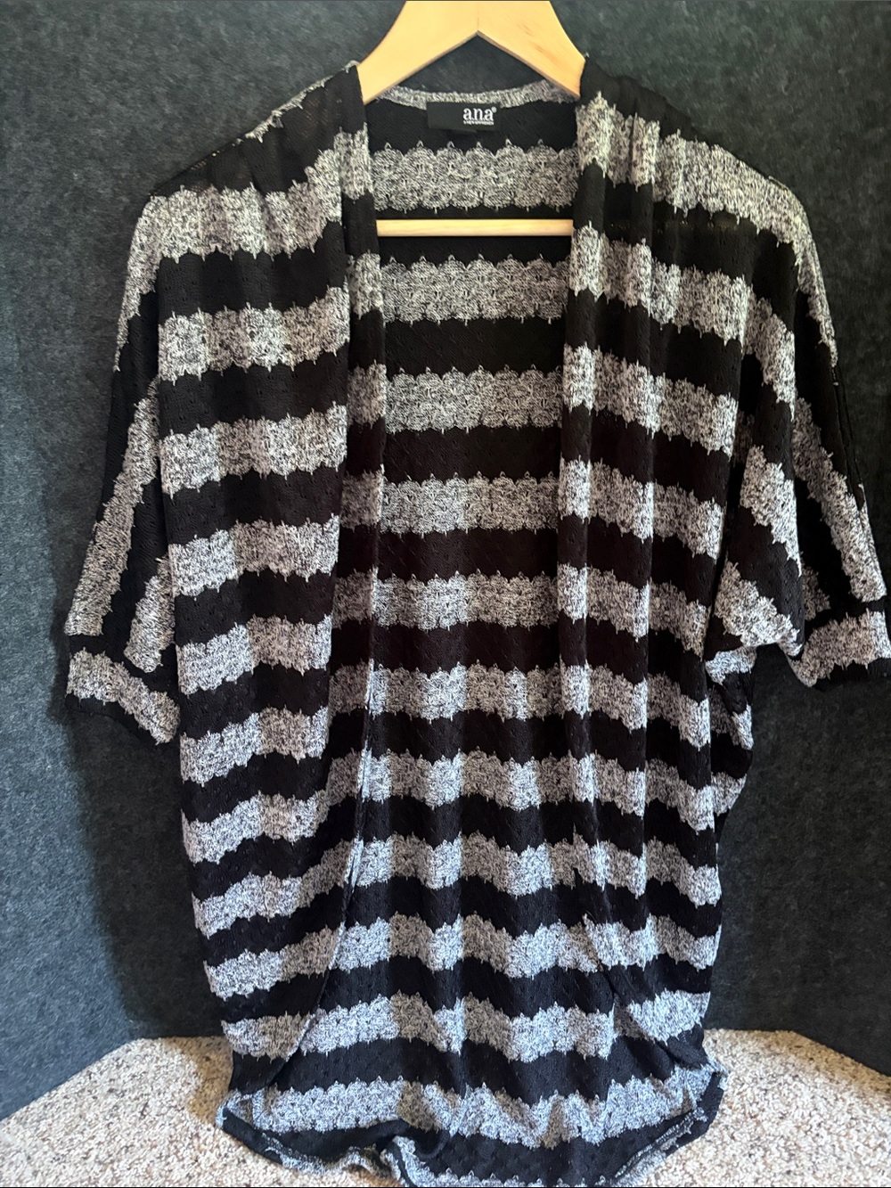 a.n.a Black and Gray Striped Open-Front Tunic